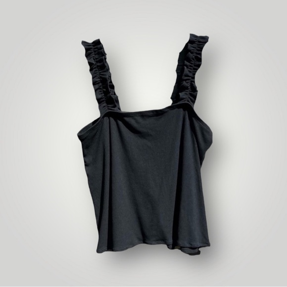 🌻Eloquii Black Ribbed Ruffle Strap Tank Size 14/16 - Picture 6 of 9